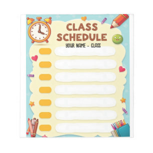 Colourful Class Schedule Template for Kids Notepad