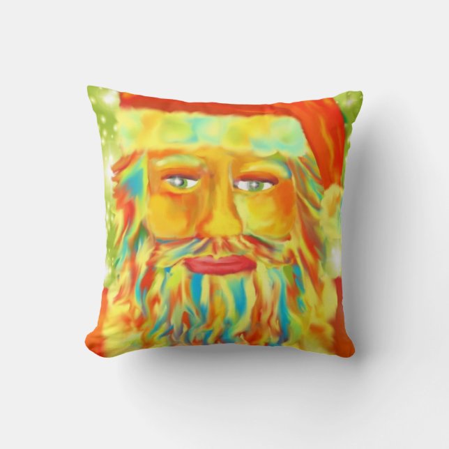 "Colourful Claus" Santa Art Cushion (Front)