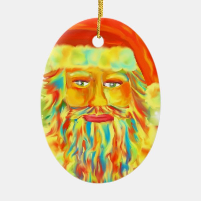 "Colourful Claus" Santa Art Personalised Ceramic Ornament (Front)
