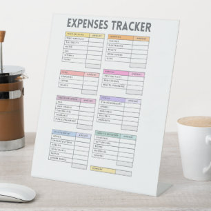 Colourful Clean Rainbow Spending Expenses Tracker  Pedestal Sign