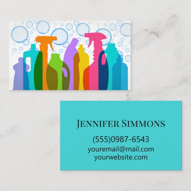 Colourful Cleaning Supplies House Cleaning Service Business Card (Front/Back)