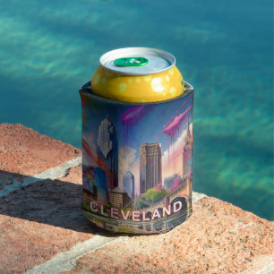 Colourful Cleveland Skyline Abstract Art Can Cooler