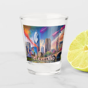 Colourful Cleveland Skyline Abstract Art Shot Glass