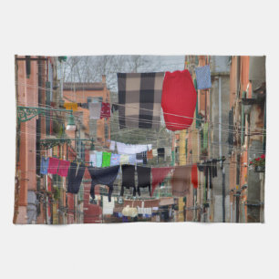 Colourful Clotheslines In Venice Italy Tea Towel