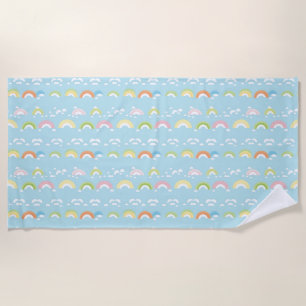 Colourful Cloud and Rainbow Seamless Beach Towel
