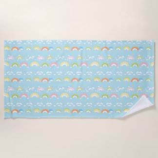 Colourful Cloud and Rainbow Seamless Beach Towel