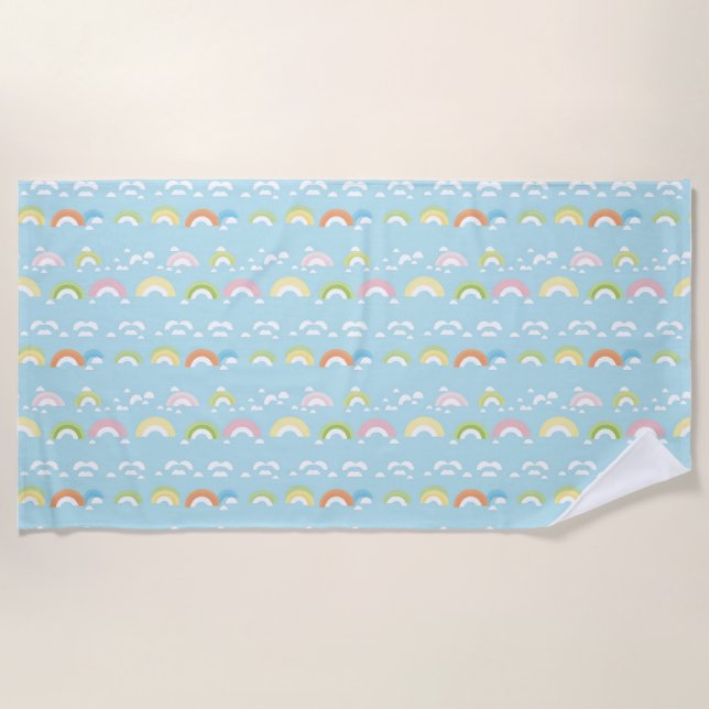 Colourful Cloud and Rainbow Seamless Beach Towel (Front)