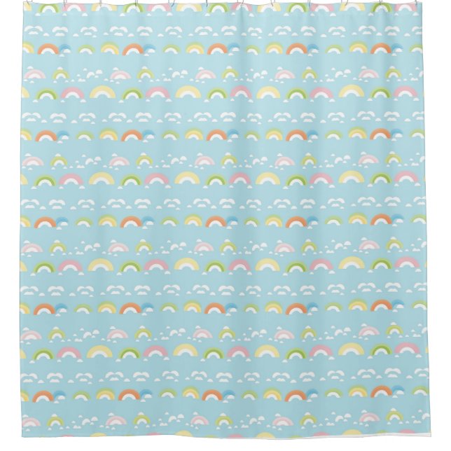 Colourful Cloud and Rainbow Seamless Shower Curtain (Front)