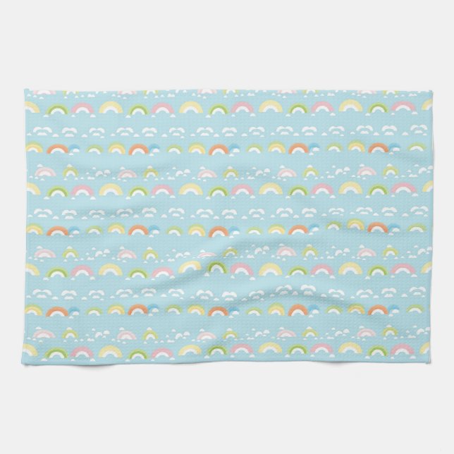 Colourful Cloud and Rainbow Seamless Tea Towel (Horizontal)
