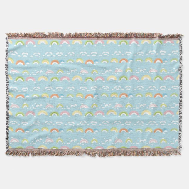 Colourful Cloud and Rainbow Seamless Throw Blanket (Front)