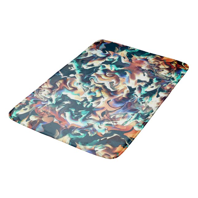 Colourful clouds carved in shades of blue and brow bath mat (Angled)