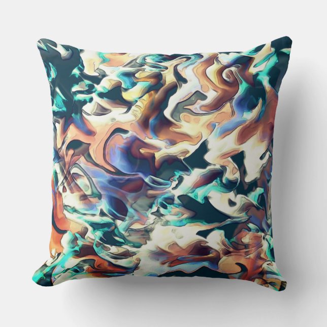 Colourful clouds carved in shades of blue and brow cushion (Front)