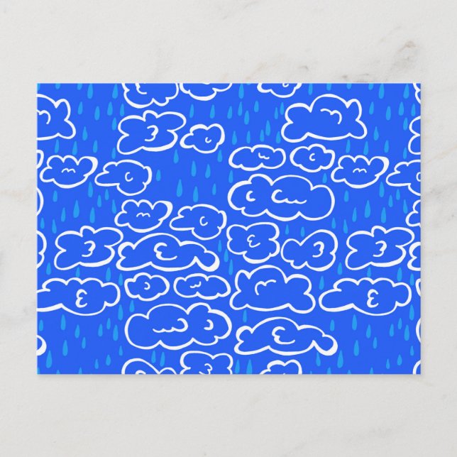 Colourful Clouds Rain Blue Pattern Postcard (Front)