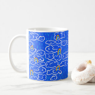 Colourful Clouds Rain Rainbow Blue Pattern Coffee Mug