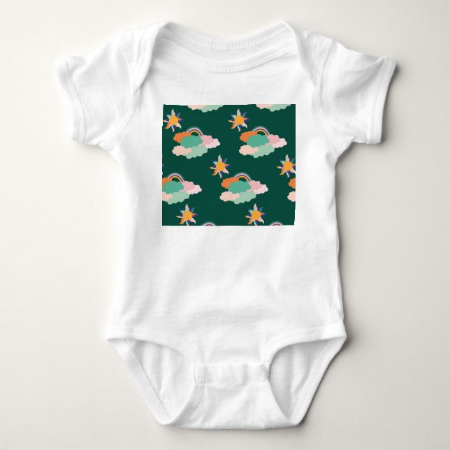 Colourful Clouds Rainbows Seamless Pattern Baby Bodysuit (Front)