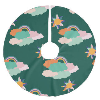 Colourful Clouds Rainbows Seamless Pattern Brushed Polyester Tree Skirt