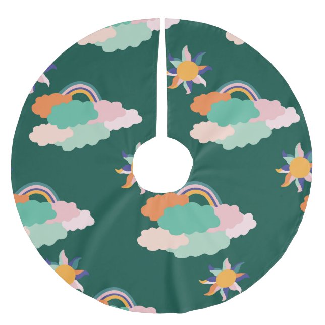 Colourful Clouds Rainbows Seamless Pattern Brushed Polyester Tree Skirt (Front)