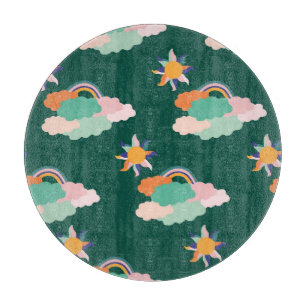 Colourful Clouds Rainbows Seamless Pattern Cutting Board