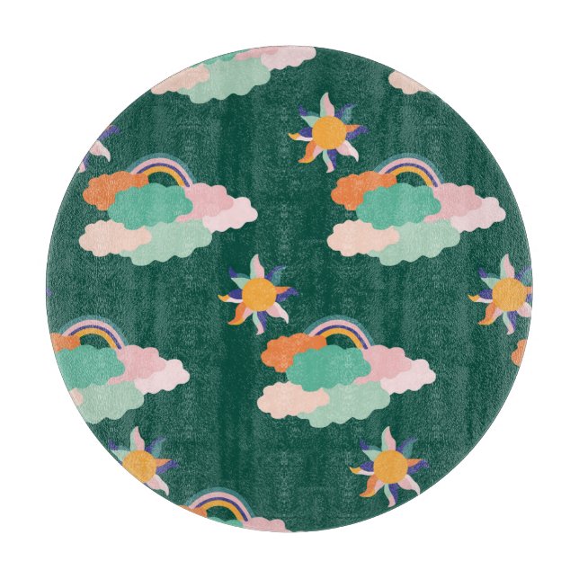 Colourful Clouds Rainbows Seamless Pattern Cutting Board (Front)