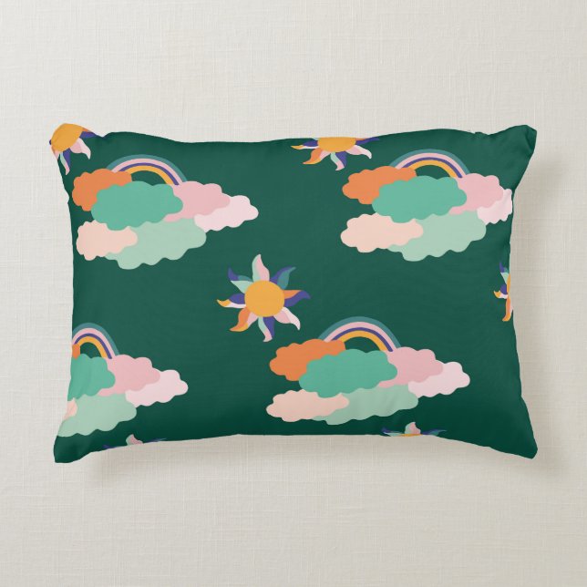 Colourful Clouds Rainbows Seamless Pattern Decorative Cushion (Front)