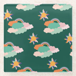 Colourful Clouds Rainbows Seamless Pattern Glass Coaster