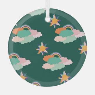 Colourful Clouds Rainbows Seamless Pattern Glass Tree Decoration