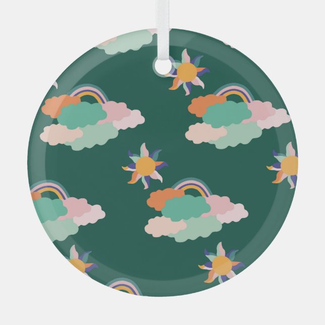 Colourful Clouds Rainbows Seamless Pattern Glass Tree Decoration (Front)