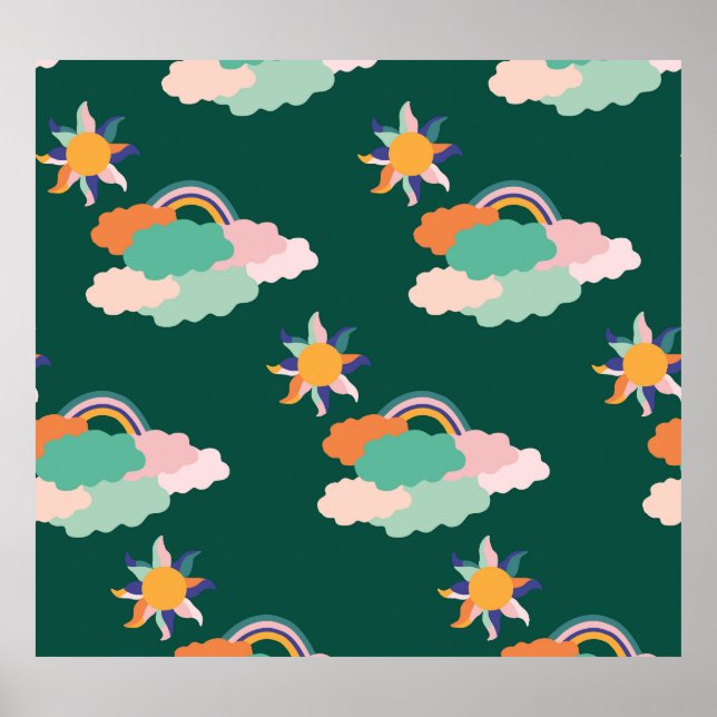 Colourful Clouds Rainbows Seamless Pattern Poster (Front)