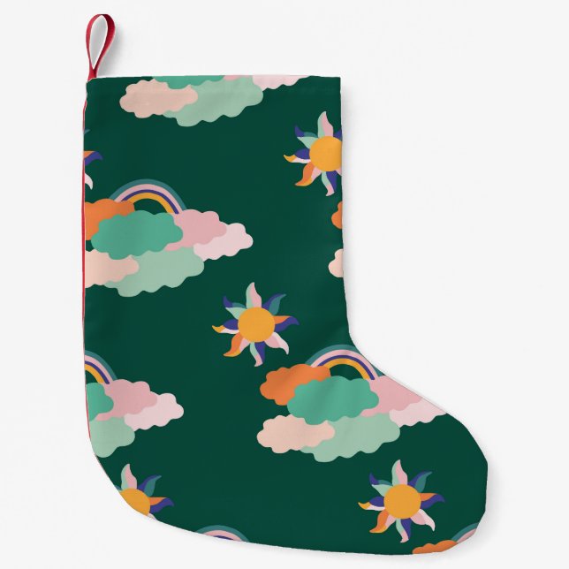 Colourful Clouds Rainbows Seamless Pattern Small Christmas Stocking (Front)