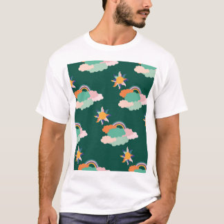Colourful Clouds Rainbows Seamless Pattern T-Shirt