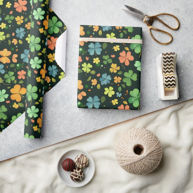 Colourful clover leaves gift wrapping paper (Crafts)
