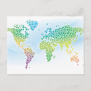 Colourful Clover World Map Postcard