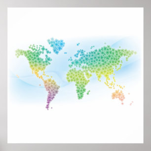 Colourful Clover World Map Poster