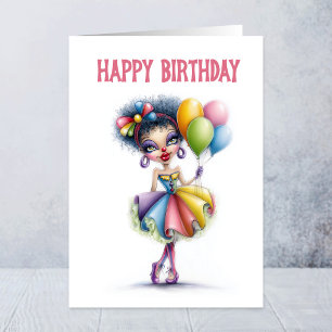Colourful Clown Holding Balloons Birthday Card