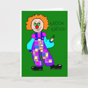 Colourful Clown Knock-knock Birthday Card
