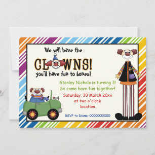 Colourful clown striped border kids birthday invit invitation
