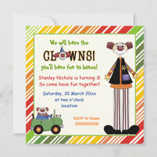 Colourful clown striped border kids birthday invitation