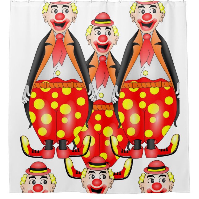 Colourful clowns children's shower curtain white (Front)