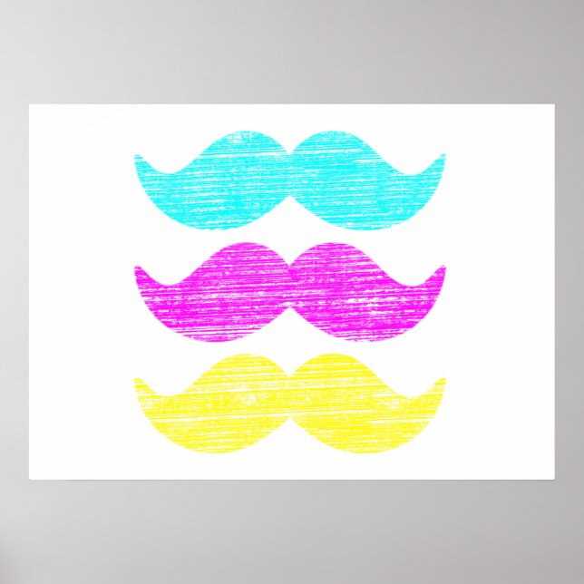 Colourful CMY Moustaches (letterpress style) Poster (Front)