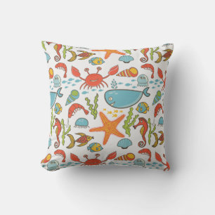 Colourful Coastal Beach Seashore Pattern Cushion