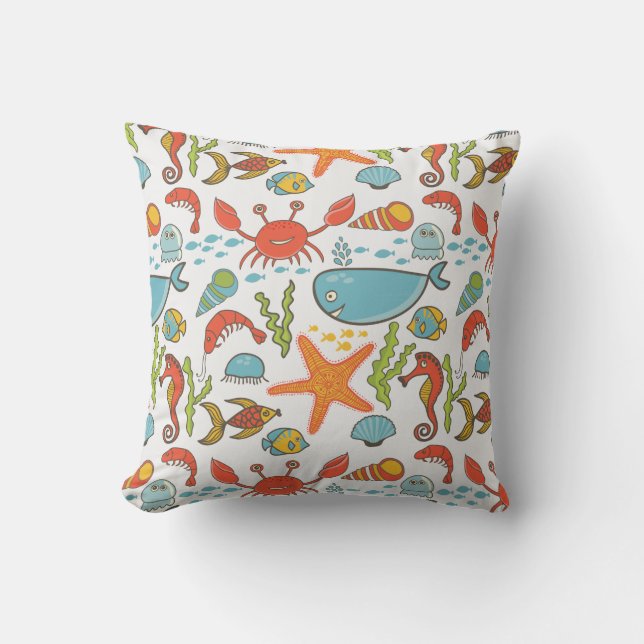 Colourful Coastal Beach Seashore Pattern Cushion (Front)