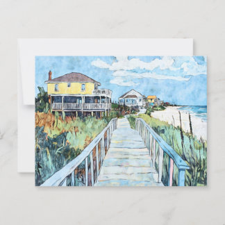 Colourful Coastal Boardwalk and Beach Houses Postcard