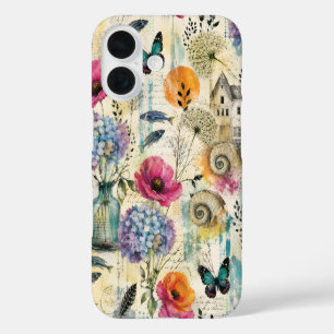 Colourful Coastal Botanical watercolor Pattern iPhone 16 Case