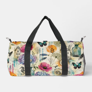 Colourful Coastal Botanical watercolor Pattern Duffle Bag