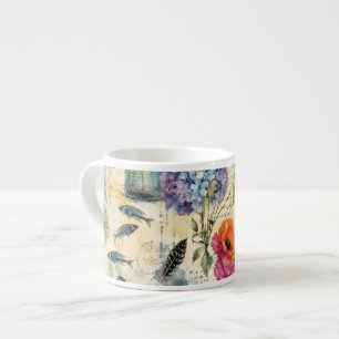 Colourful Coastal Botanical watercolor Pattern Espresso Cup