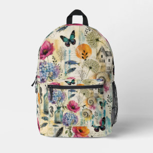 Colourful Coastal Botanical watercolor Pattern Printed Backpack