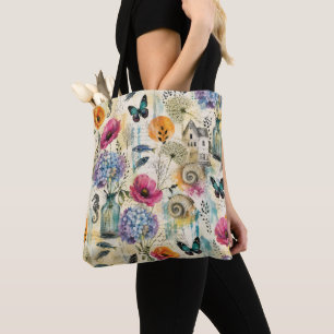 Colourful Coastal Botanical watercolor Pattern Tote Bag