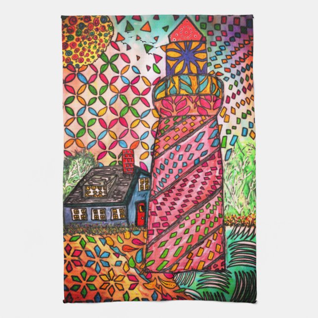 Colourful Coastal Lighthouse Kitchen Towel (Vertical)