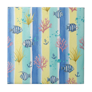 Colourful Coastal Sea Life Pattern (10) Ceramic Tile