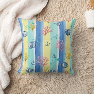Colourful Coastal Sea Life Pattern (10) Cushion